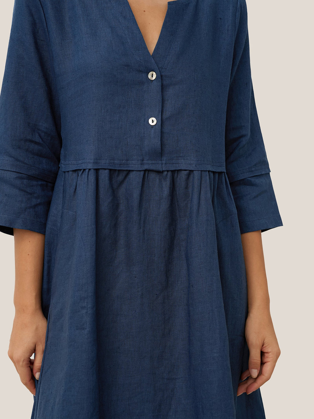Loose Fit Button Waist Gathered Midi Dress