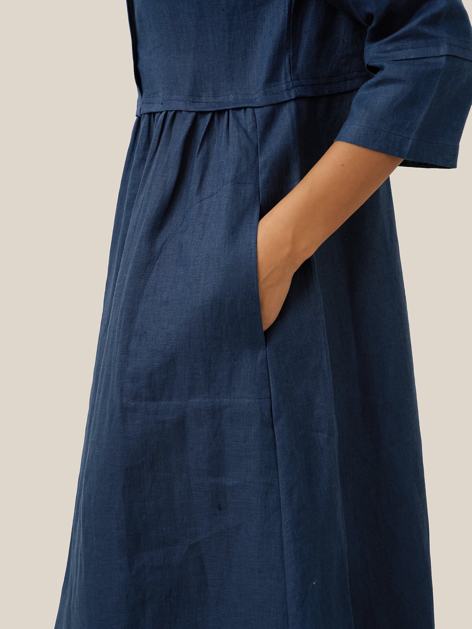 Loose Fit Button Waist Gathered Midi Dress