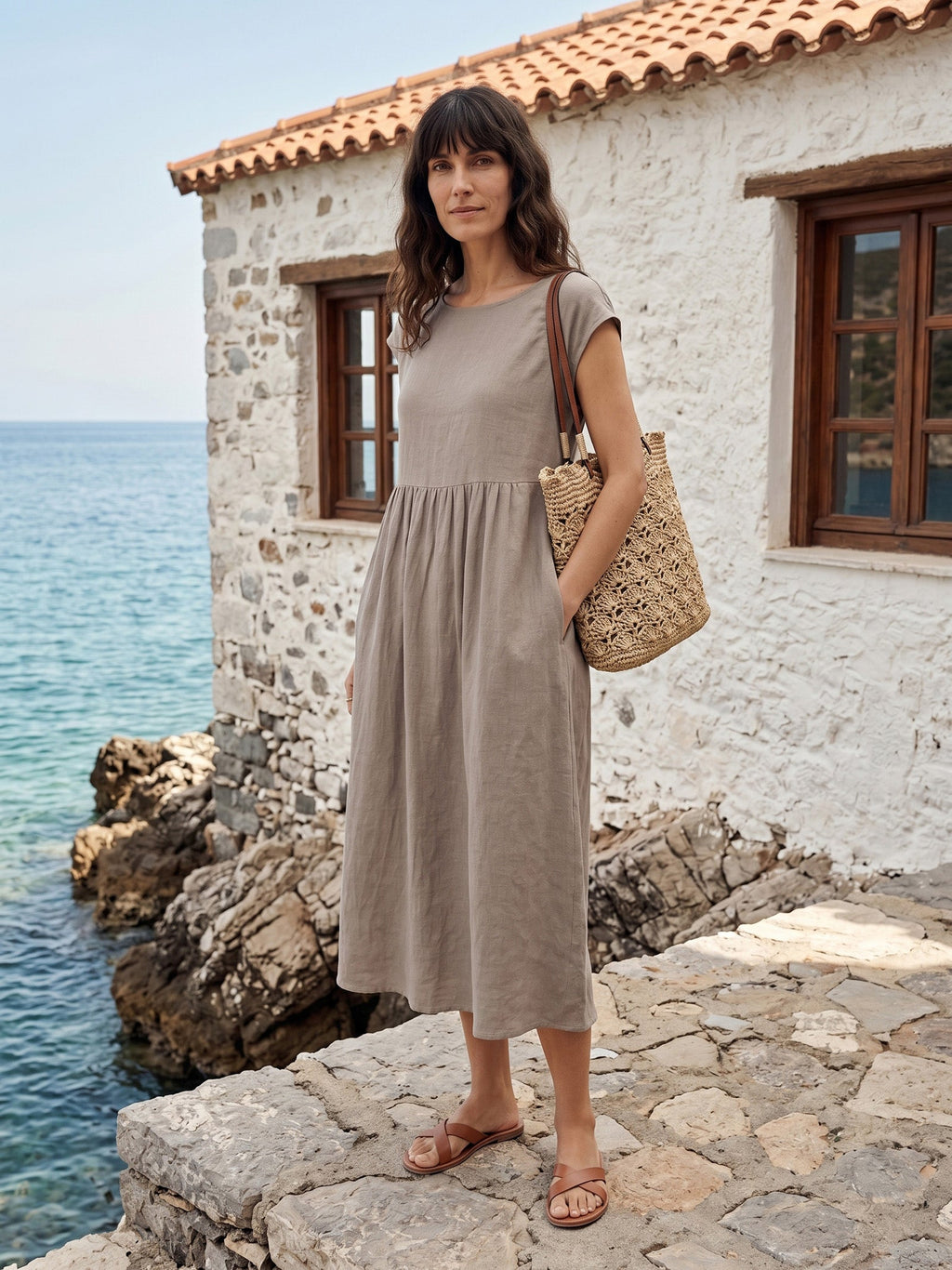 Cap Sleeve Washed Midi Dress