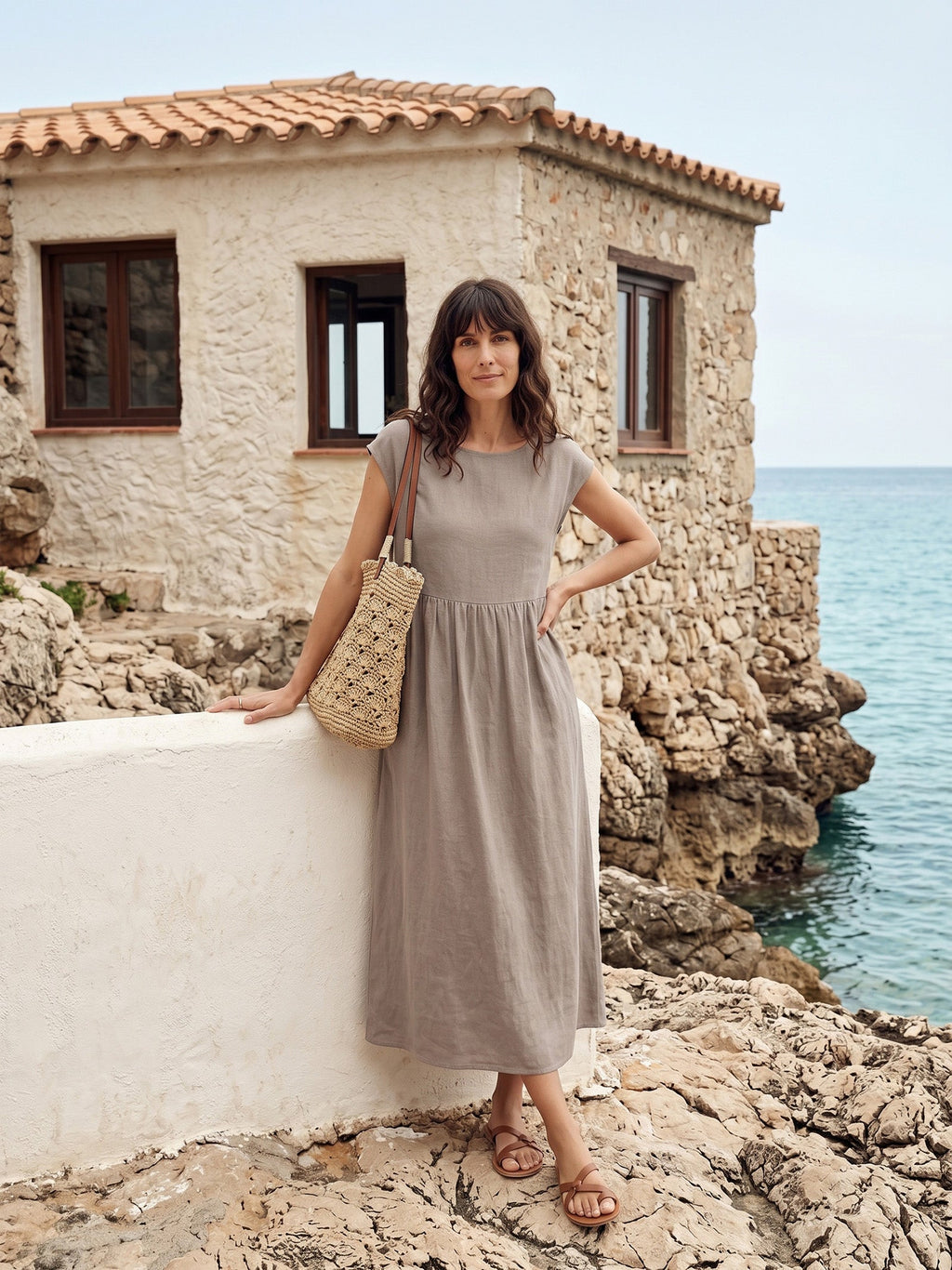 Cap Sleeve Washed Midi Dress