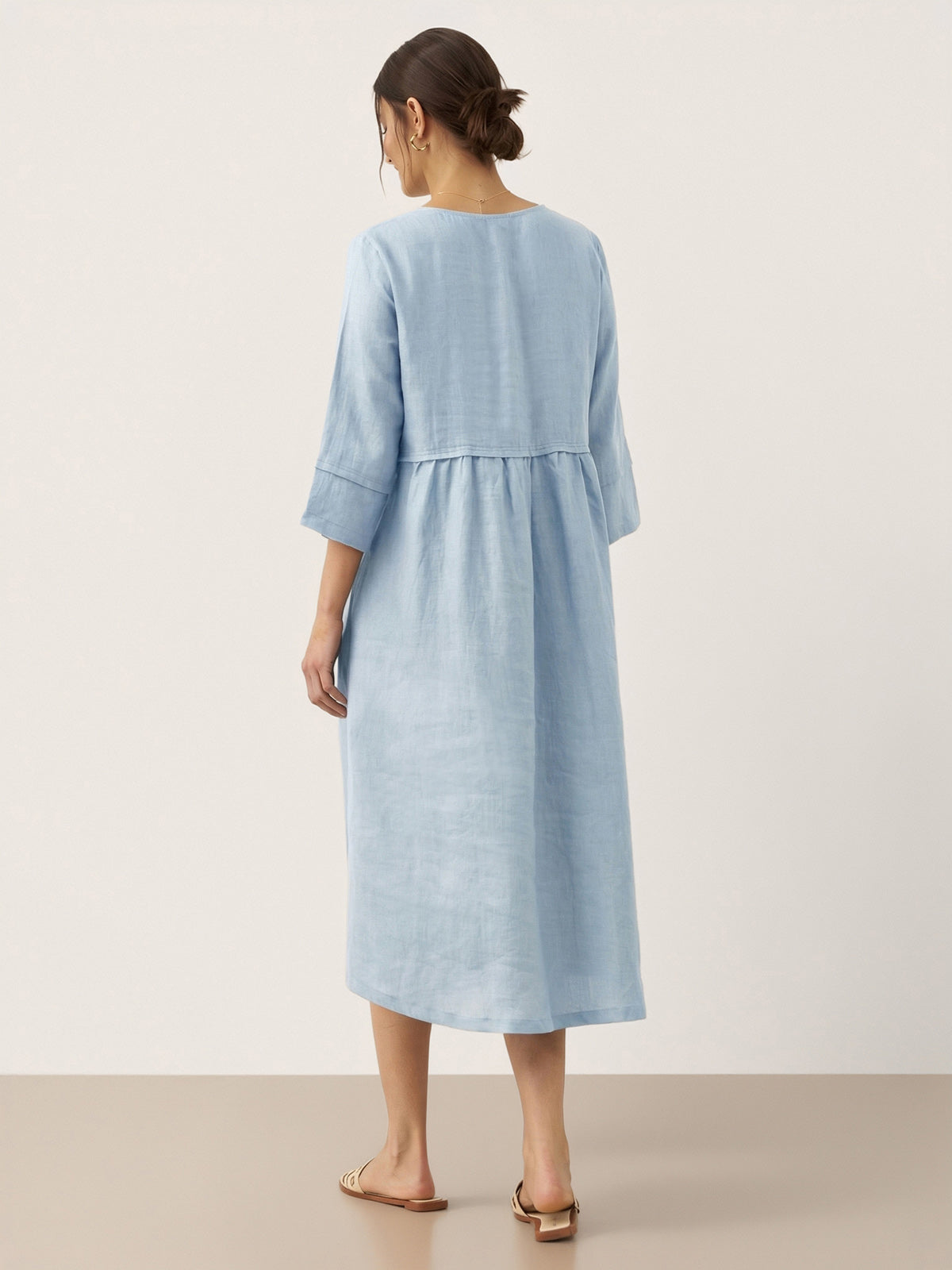 Loose Fit Button Waist Gathered Midi Dress