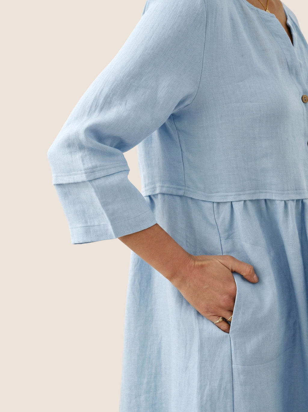 Loose Fit Button Waist Gathered Midi Dress
