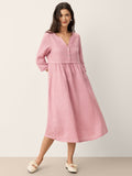Loose Fit Button Waist Gathered Midi Dress
