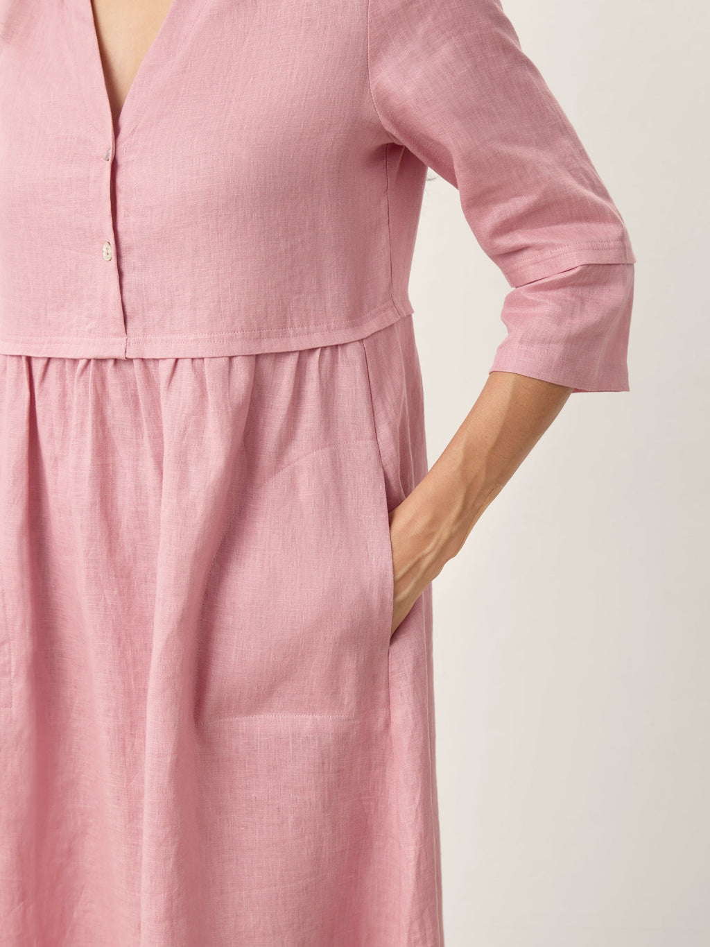 Loose Fit Button Waist Gathered Midi Dress