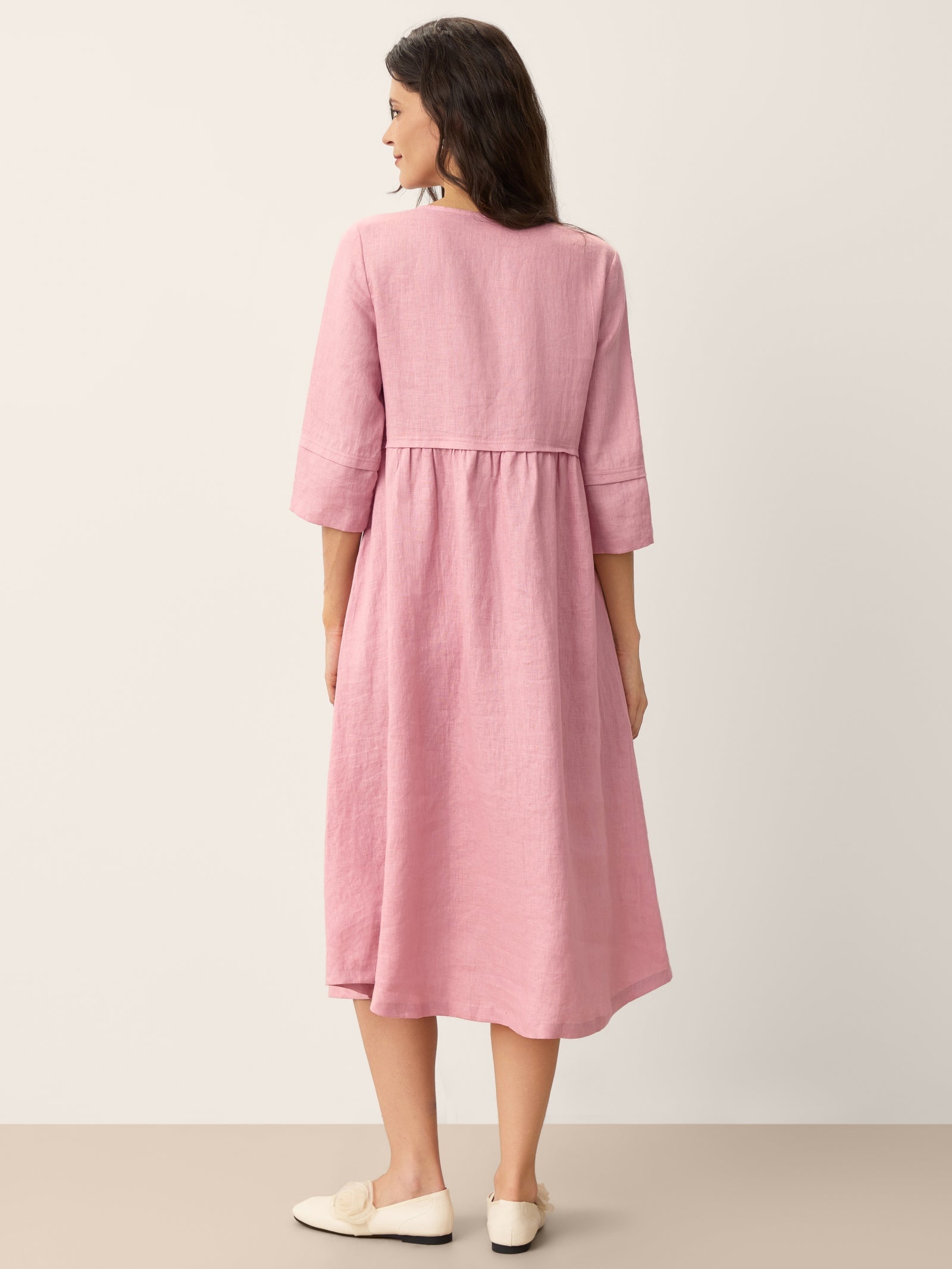 Loose Fit Button Waist Gathered Midi Dress