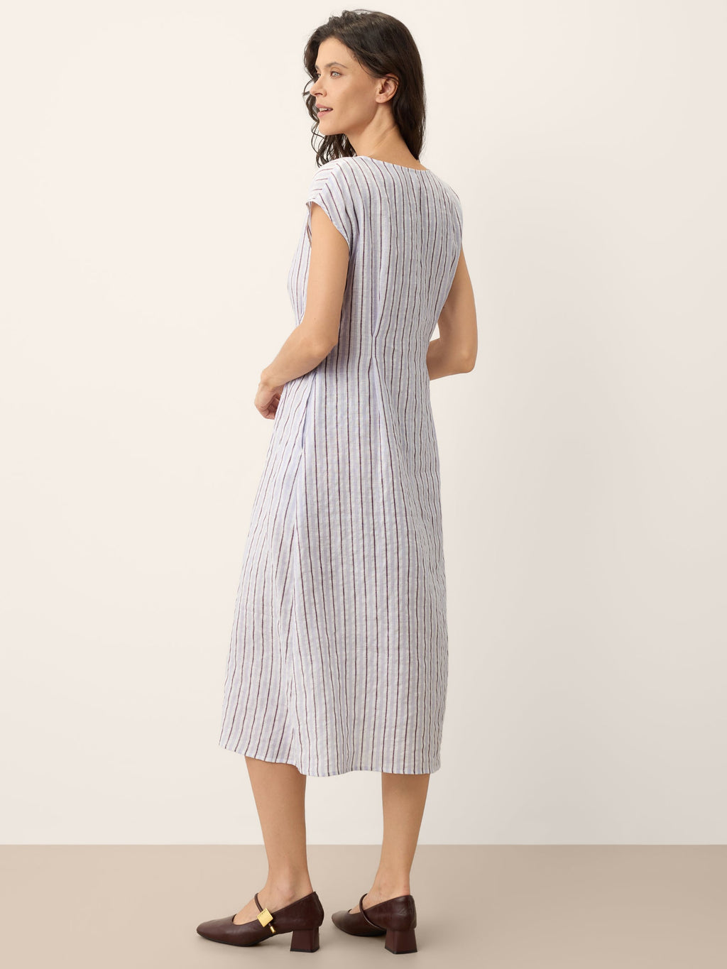Striped Tailored Cap Sleeve Midi Dress