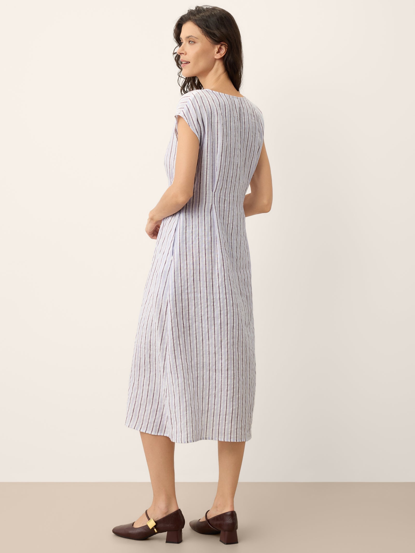 Striped Tailored Cap Sleeve Midi Dress