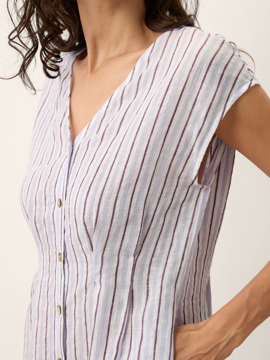 Striped Tailored Cap Sleeve Midi Dress