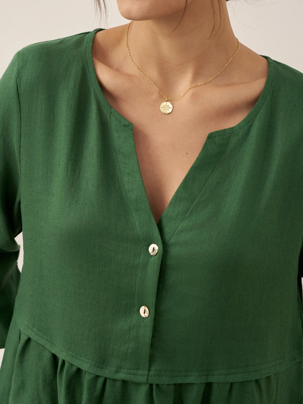 Loose Fit Button Waist Gathered Midi Dress