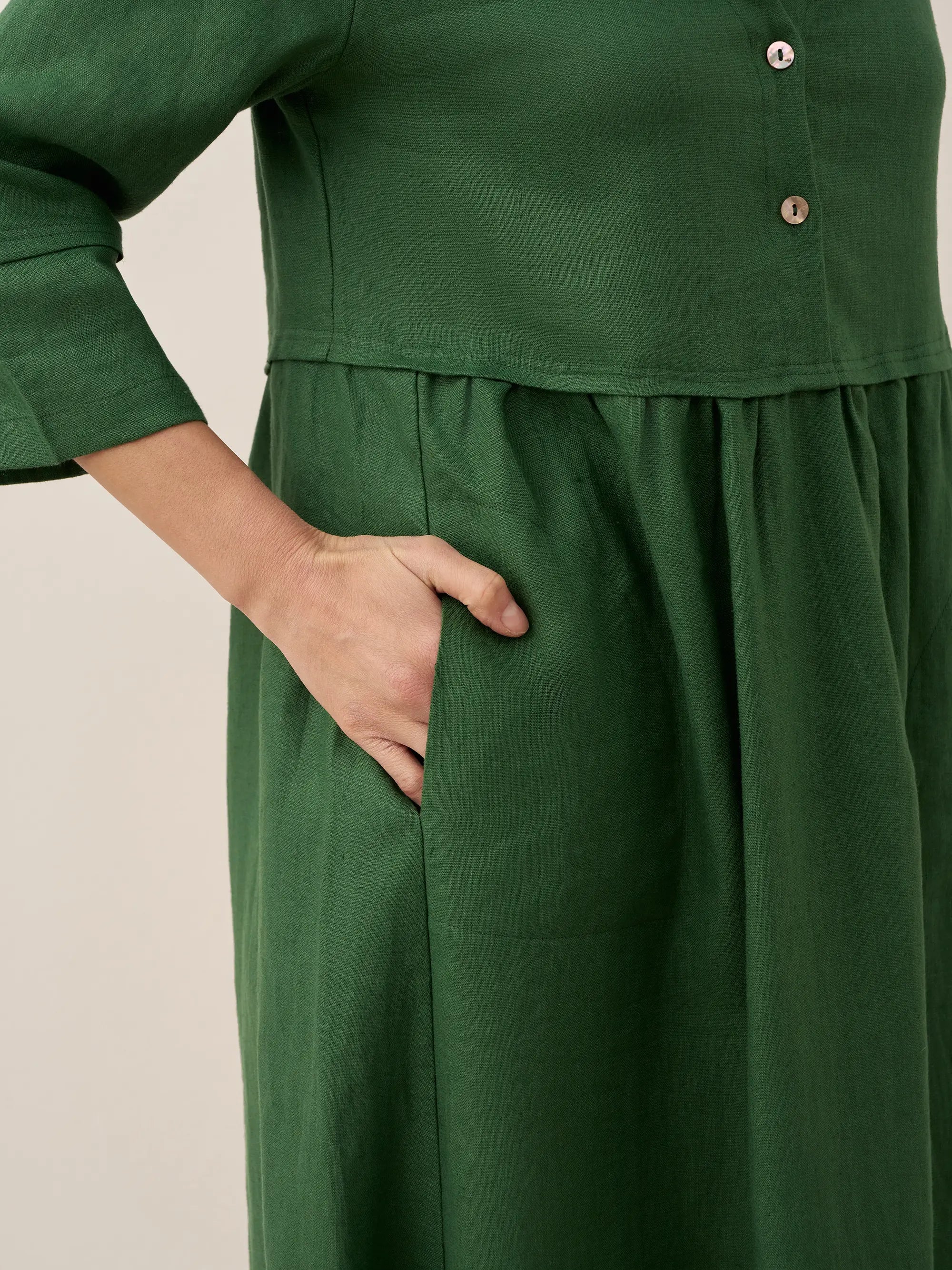 Loose Fit Button Waist Gathered Midi Dress