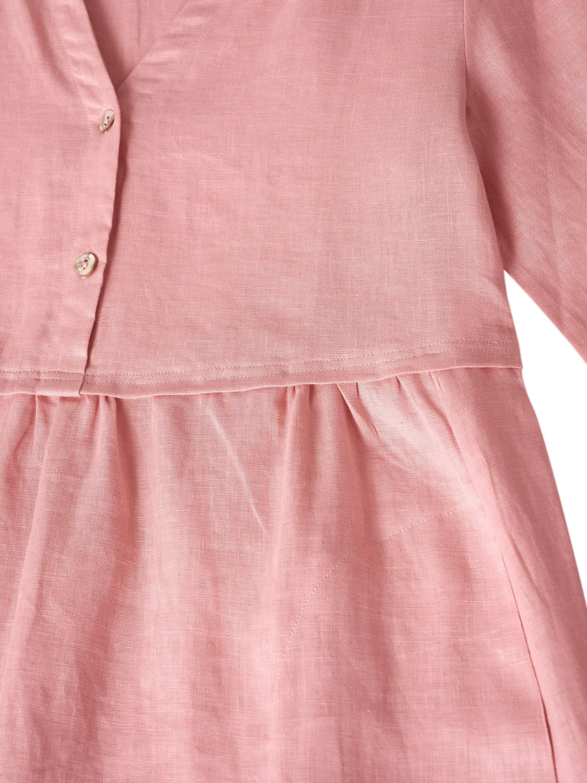 Loose Fit Button Waist Gathered Midi Dress