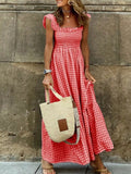 Gingham Smocked Ruffle Maxi Dress